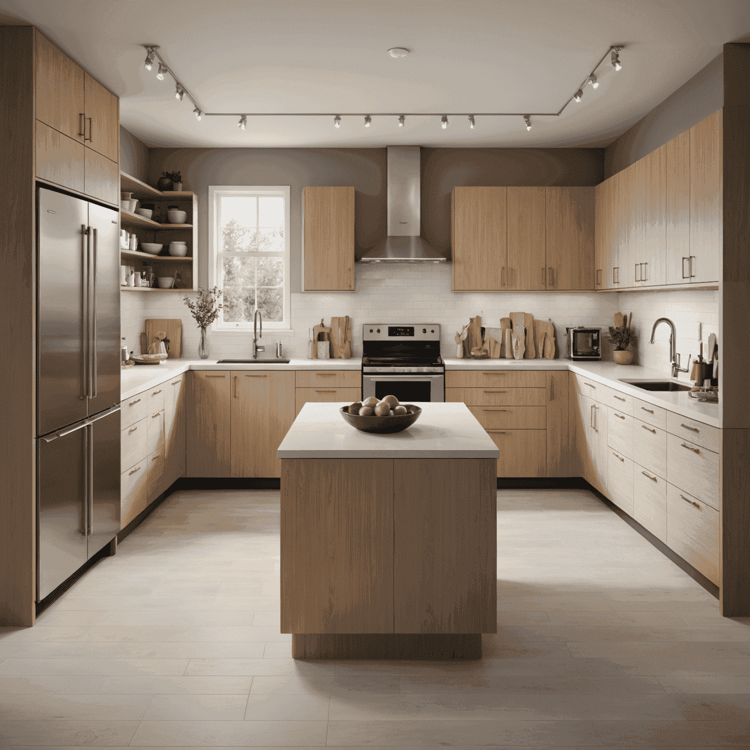 Modern Canadian kitchen with clean lines, neutral colors, and functional storage solutions