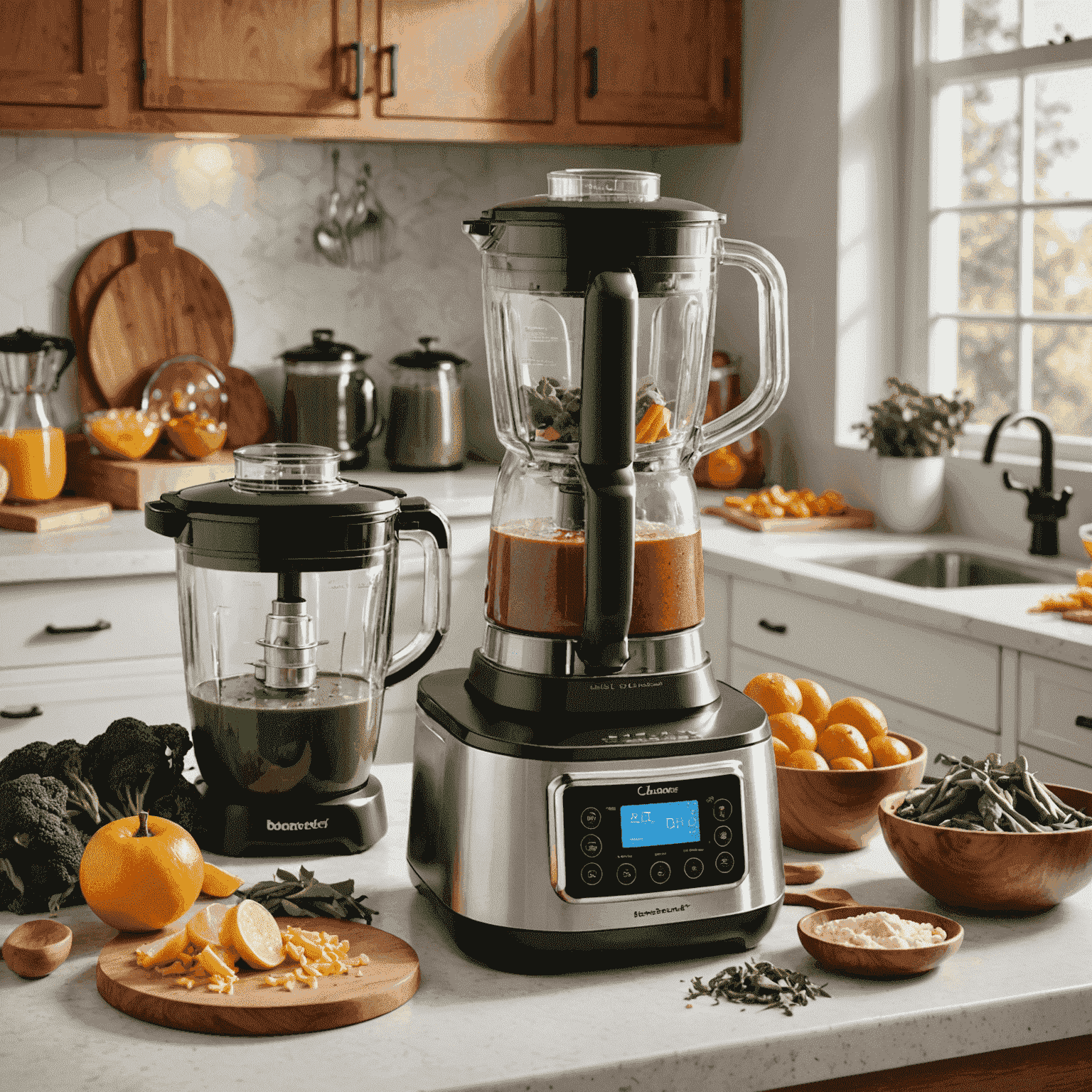 A kitchen counter with a high-powered blender, slow cooker, and steamer, showcasing appliances that support digestive health